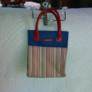 Longaberger blue, red and white canvass/denim tote bag.